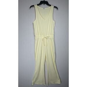 Yellow Jumpsuit Women’s Sz M Stretch Drawstring Waist Sleeveless Beach Cruise